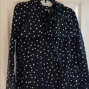 Anthropologie Navy Polka Dot Trench Coat